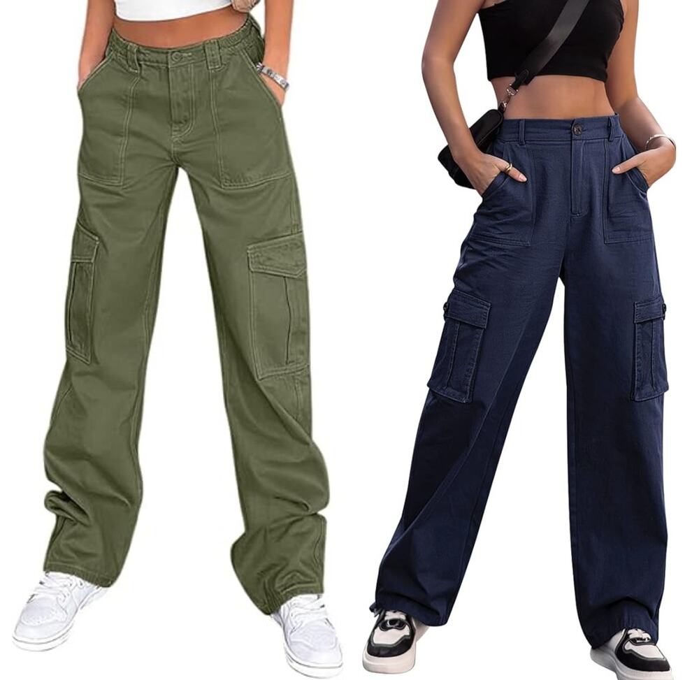 NWT Amazon LOT OF 2 Cargo Pants High Waist Wide Leg Casual Bundle Size XS